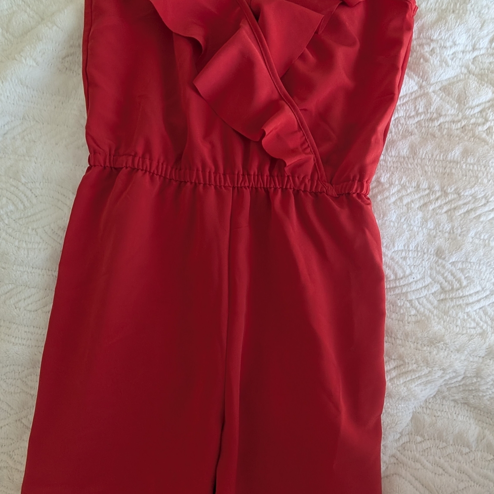 Red Ruffled Sleeveless Jumpsuit - Picture 4 of 6